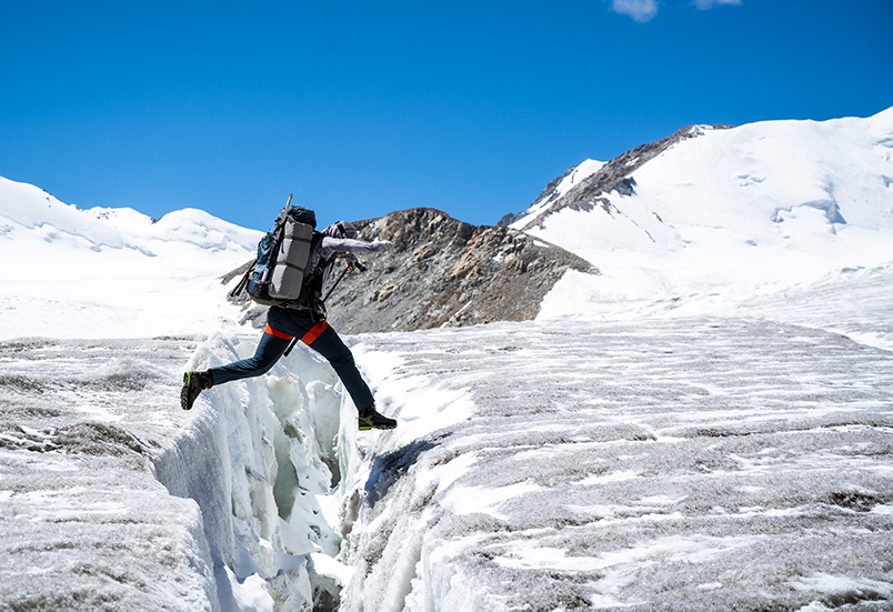 Jumping through crevasses